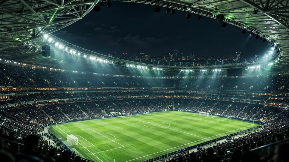 Gece ışıkları altında futbol stadyumu; temsili görsel